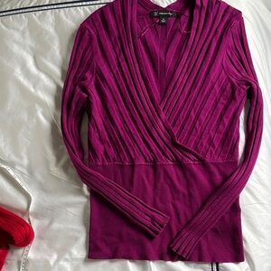 INC International Concepts V-Neck Sweater - Deep Berry Knit